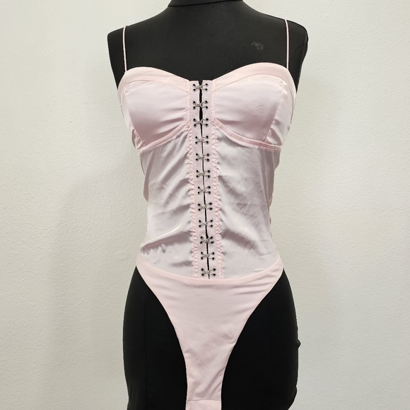 Tiger Mist Pink Satin Bodysuit 🎀 - Picture 1 of 10